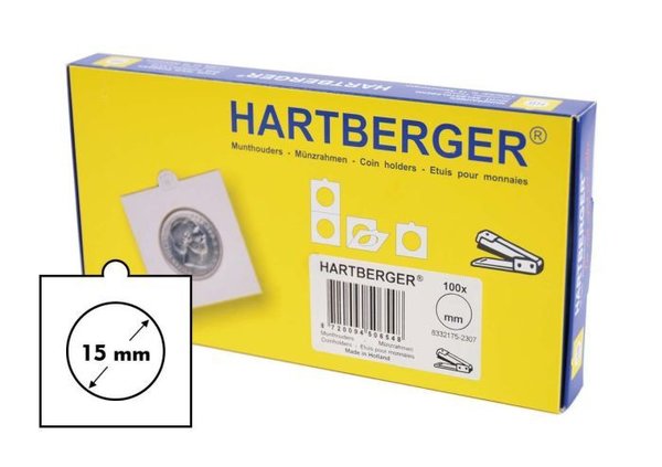 Hartberger munthouders om te nieten 15 mm 100 stuks