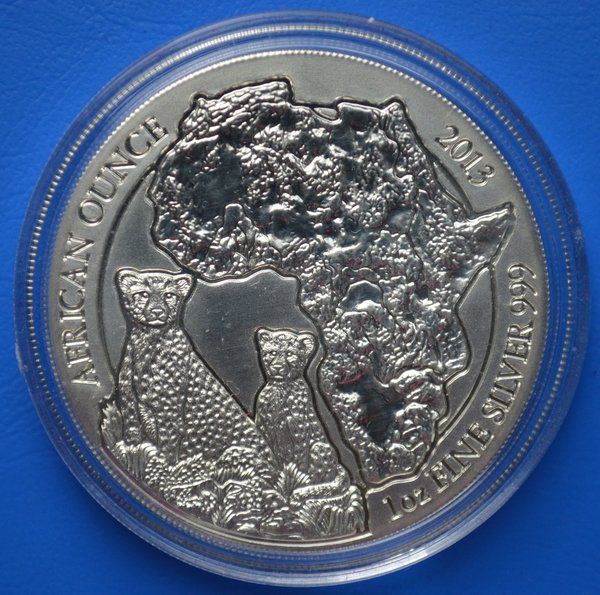 Rwanda 50 mirongo 2013 cheeta 1 ounce 999/1000 zilver oplage 13.000 stuks
