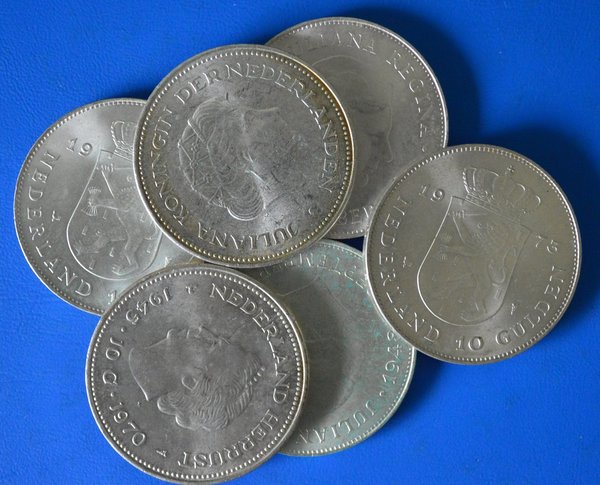 Zilveren 10 gulden "1970/1973" 25 gram 720/1000 zilver
