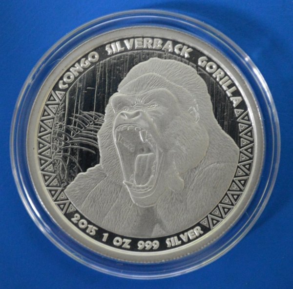 5000 francs Congo silverback Gorilla 1 ounce 999/1000 zilver 2015 in capsule