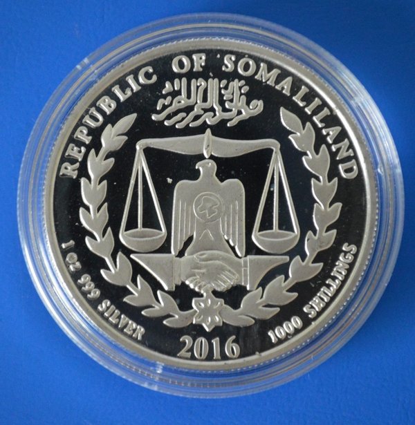 1000 shilling Somalieland year of the Monkey 1 ounce 999/1000 zilver 2016 in capsule