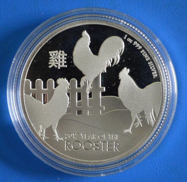 2 dollar NIUE "Nieuw-Zeeland" year of the Rooster 1 ounce 999/1000 zilver 2017 in capsule