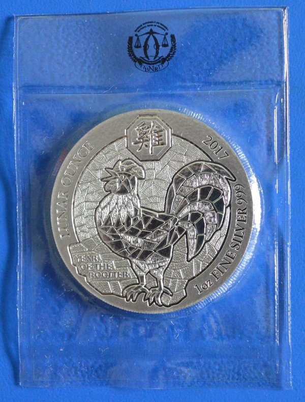 Rwanda 50 mirongo 2017 year of the Rooster in seal 1 ounce 999/1000 zilver