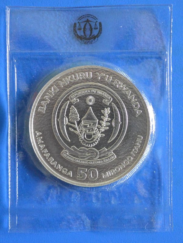 Rwanda 50 mirongo 2017 year of the Rooster in seal 1 ounce 999/1000 zilver