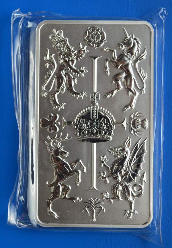 10 ounce zilverbaar Engeland Charles Kroningsviering 999/1000 zilver in seal