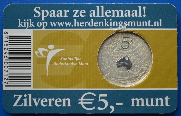 Coincard 400 jaar Nederland-Australie 5 euro 2006