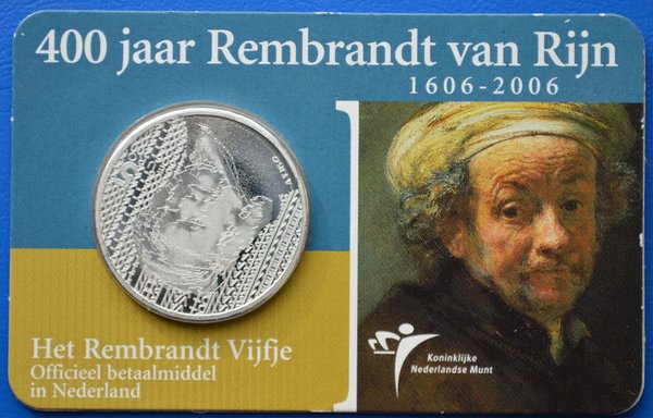 Coincard 400 jaar Rembrandt van Rijn 5 euro 2006