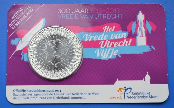 Coincard Het Vrede van Utrecht Vijfje 5 euro 2013