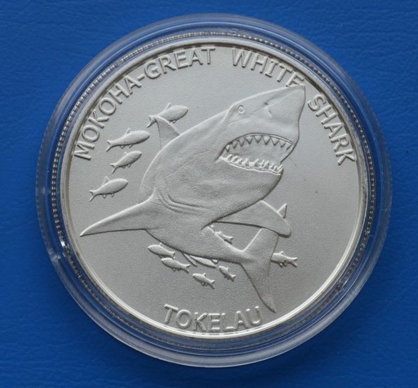 5 dollar Tokelau Mokoha-Great White Shark 1 ounce 999/1000 zilver 2015