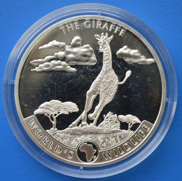 5000 francs Republique du Congo Giraffe 1 ounce 999/1000 zilver 2019 in capsule