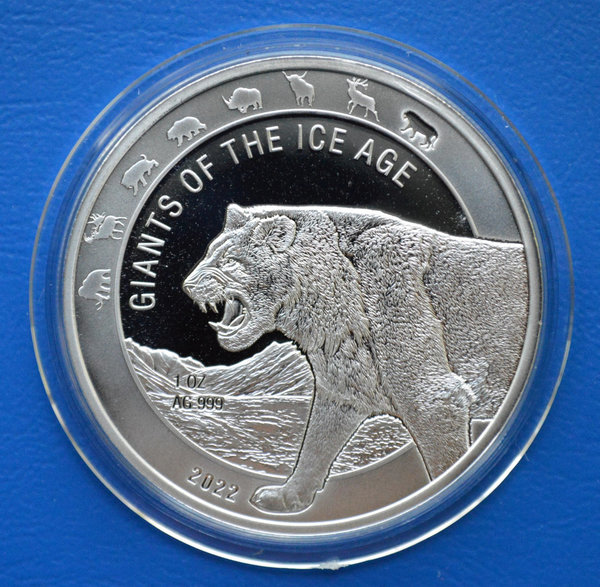 5 cedis Republic of Ghana Giants of the Ice Cave Lions 1 ounce 999/1000 zilver 2022 in capsule