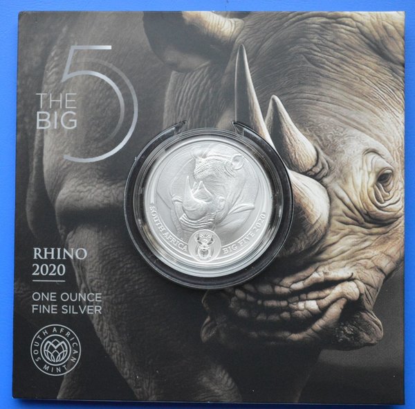 5 rand Zuid Afrika Sam Big Five Rhino 2020 1 ounce 999/1000 zilver