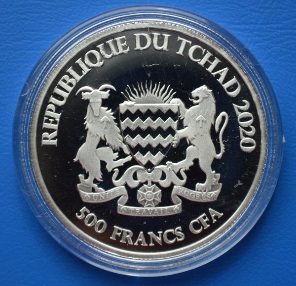 500 francs Republique du Tchad Horse 1 ounce 999/1000 zilver 2020 in capsule