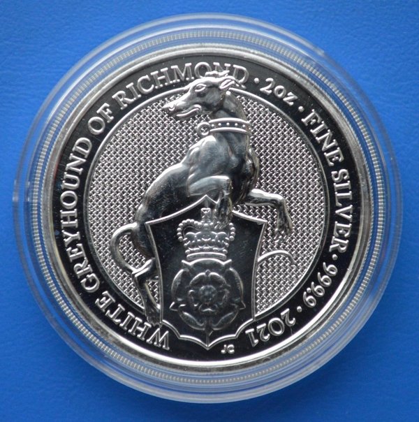 5 pounds Engeland White Greyhound of Richmond 2 ounce 999/1000 zilver 2021 in capsule
