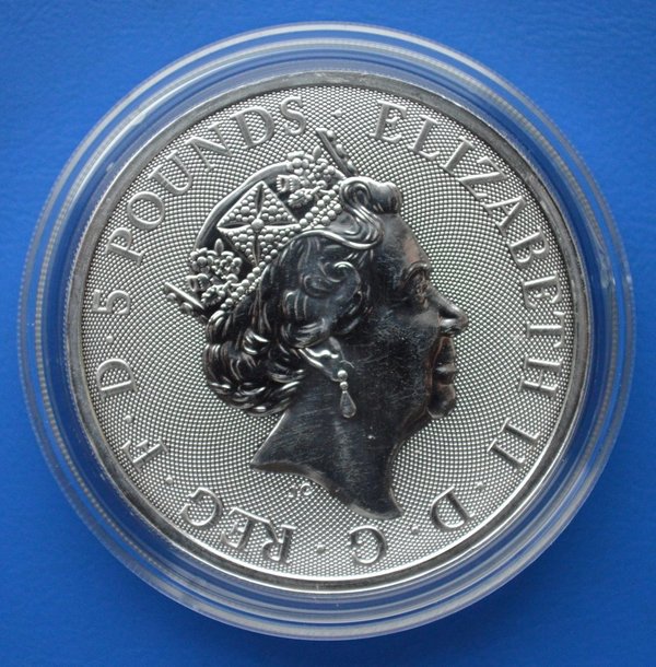5 pounds Engeland White Greyhound of Richmond 2 ounce 999/1000 zilver 2021 in capsule