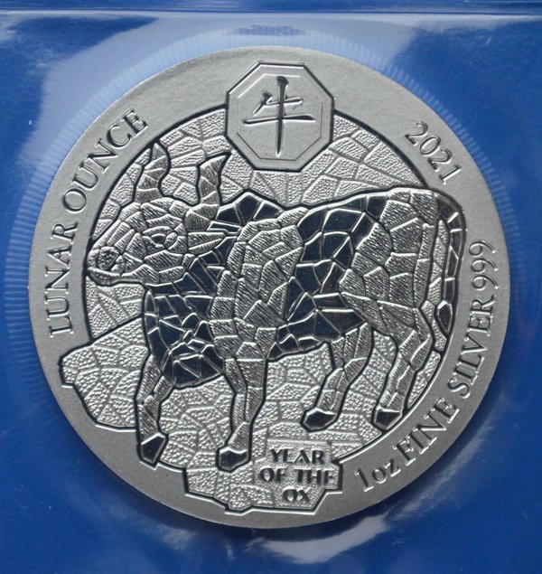 50 mirongo Rwanda Ox 1 ounce 999/1000 zilver 2021 in seal