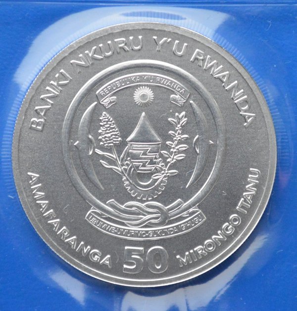 50 mirongo Rwanda Ox 1 ounce 999/1000 zilver 2021 in seal