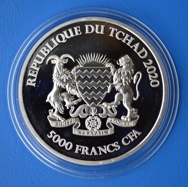 500 francs Republique du Tchad Buffalo 1 ounce 999/1000 zilver 2020 in capsule