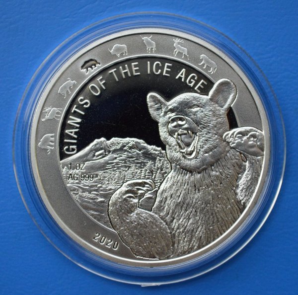 5 cedis Republic of Ghana Giants of the Ice Cave bear 1 ounce 999/1000 zilver 2020 in capsule