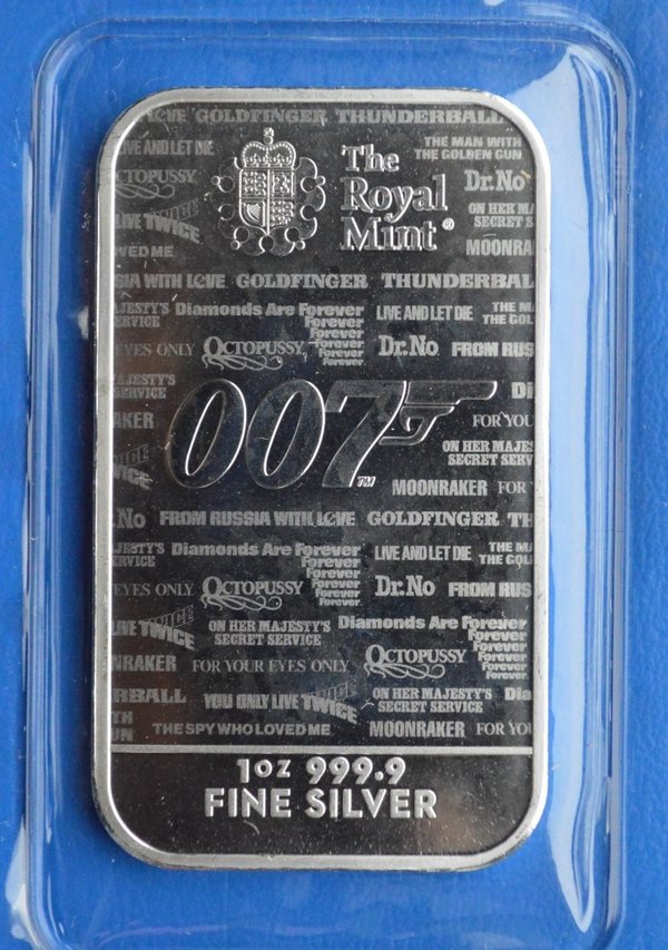 Engeland 007 zilverbaar 1 ounce 999/1000 zilver in seal