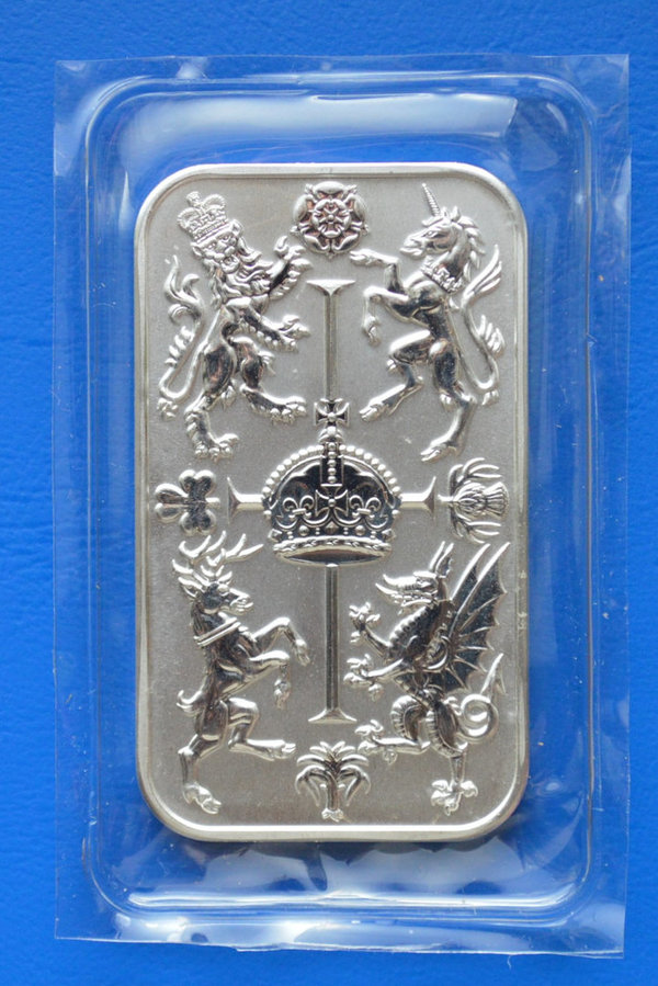 1 ounce zilverbaar Engeland Charles Kroningsviering 999/1000 zilver in seal