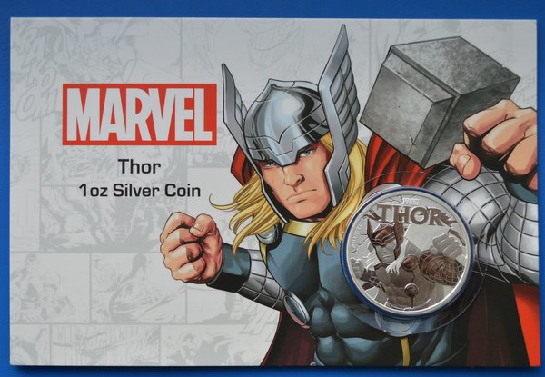 1 dollar Tuvalu Marvel Thor 1 ounce 999/1000 zilver 2018 in blister oplage 1.000 stuks
