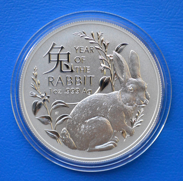 1 dollar Australie Ram Year of the Rabbit 1 ounce 999/1000 zilver 2023 in capsule