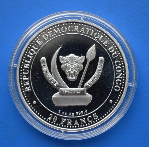 20 francs Republique du Congo Wooly Mammoth 1 ounce 999/1000 zilver 2021 in capsule oplage 10.000 st