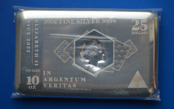 25 dollar Niue 10 ounce 999/1000 zilver note muntbaar2022 in seal oplage 5000 stuks