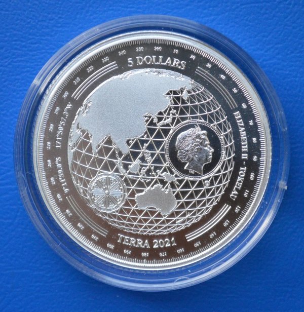 5 dollar Tokelau Terra BU 1 ounce 999/1000 zilver 2021 in capsule