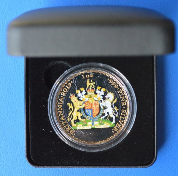 2 pounds Engeland Coat of Arms gekleurd Black Ruthenium 1 ounce 999 zilver 2019