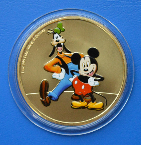 2 dollar Niue Disney Goofy & Mickey Gold plate 1 ounce 999/1000 zilver 2021 oplage 100 stuks