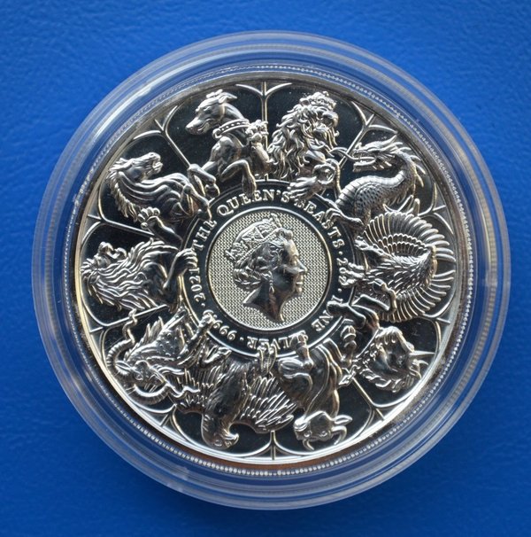 5 pounds Engeland Queens beast Compleet 2 ounce 999/1000 zilver 2021 in capsule