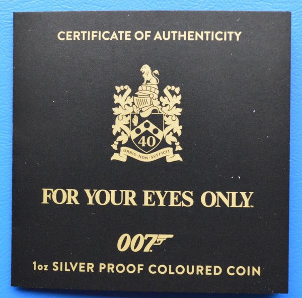 1 dollar 40 Anniversary James Bond  For Your Eyes Only 007 Proof 999/1000 zilver 2021