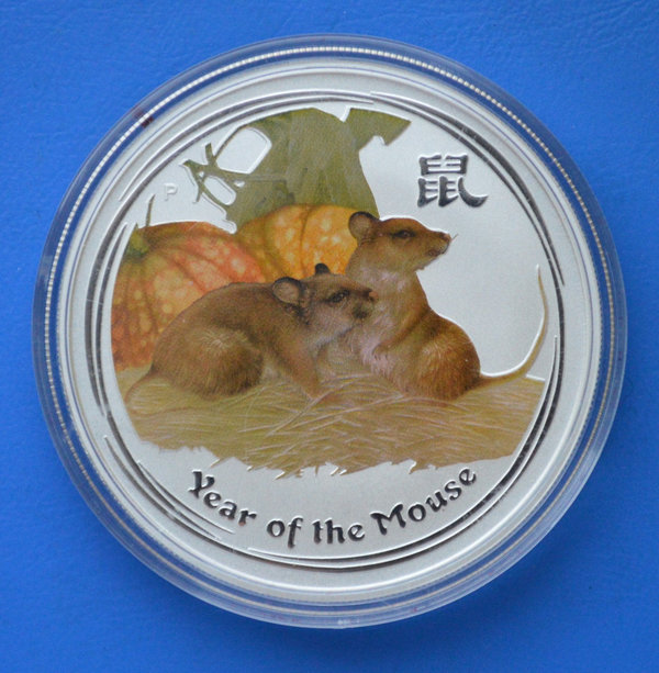 50 cent Year of the Mouce 1/2 ounce in kleur 999/1000 zilver 2008 in capsule