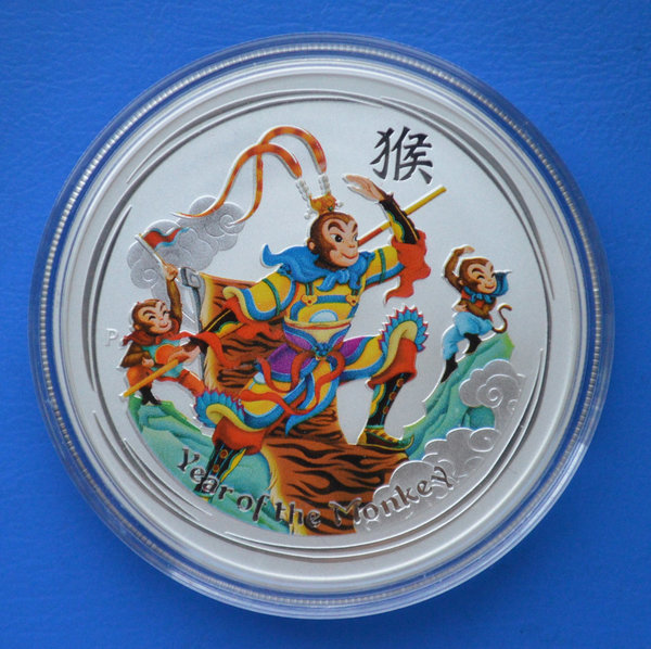 8 dollar Australie year of the Monkey King kleur 5 ounce 999/1000 zilver 2016 in capsule