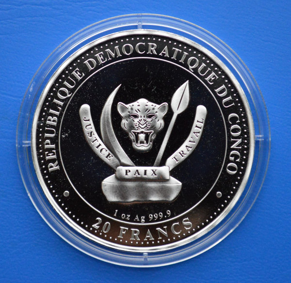 20 francs Republique du Congo Prehistoric Life Titanoboa 1 ounce 999 zilver 2023 in capsule