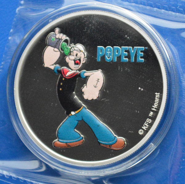 50 cent Fiji Popeye in kleur 1 ounce 999/1000 zilver 2024 in capsule